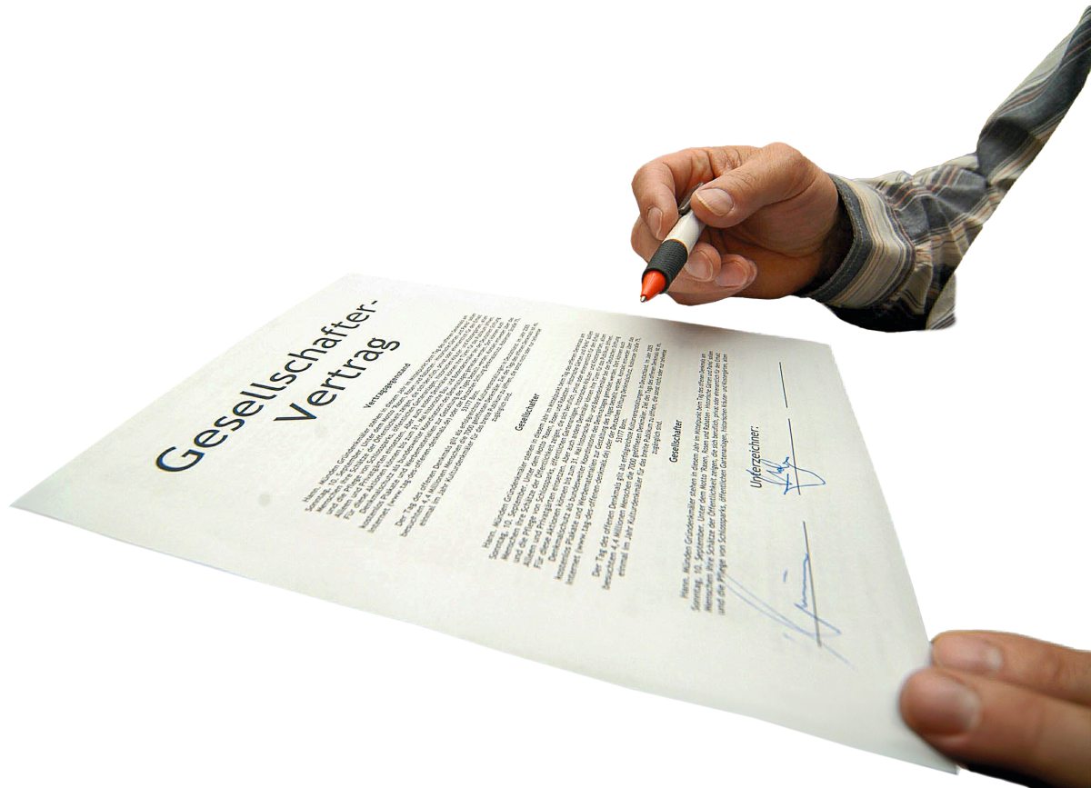 Unterzeichnung eines Gesellschaftervertrags