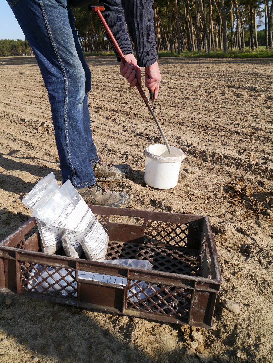 Eine Person nimmt Bodenproben