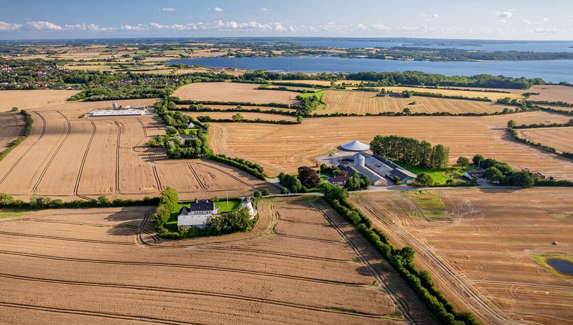Agrarlandschaft mit Höfen und Feldern