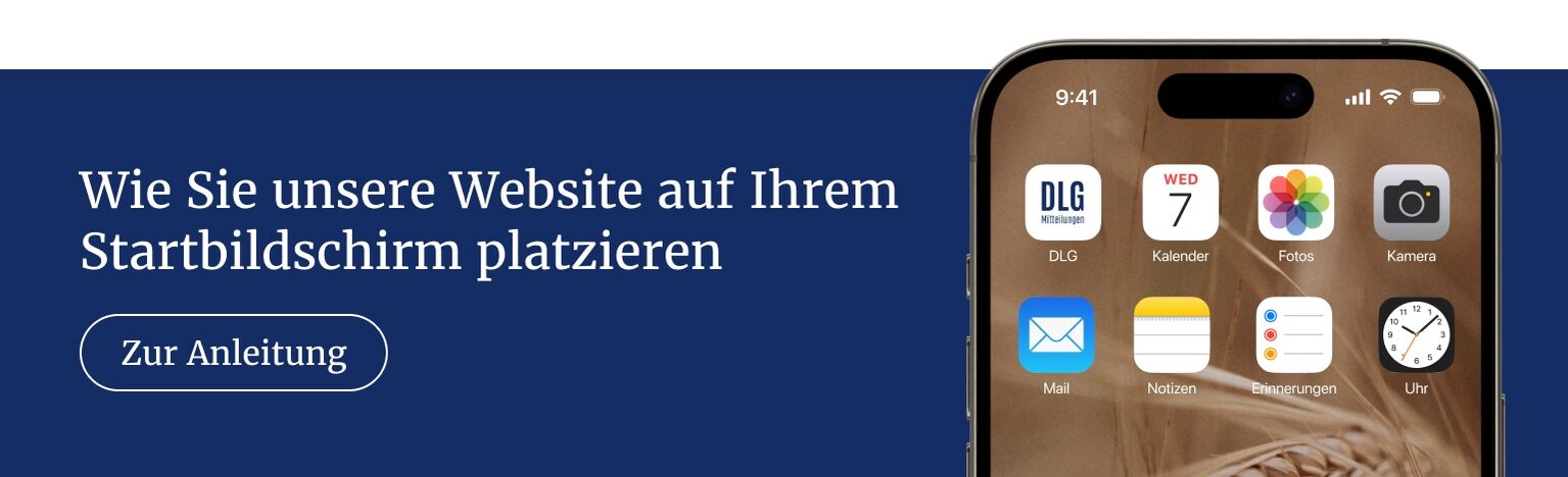 Grafik die zeigt wie man die DLG Mitteilungen-Website auf dem Homescreen eines Smartphones platziert