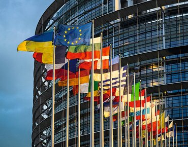 Flaggen vor dem EU-Parlament