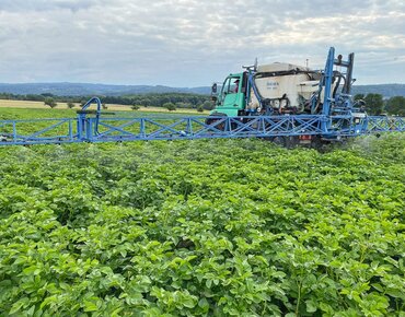 Pflanzenschutzmaßnahme in einem Kartoffelbestand mit einer selbstfahrenden inuma Itas 4027- Pflanzenschutzspritze