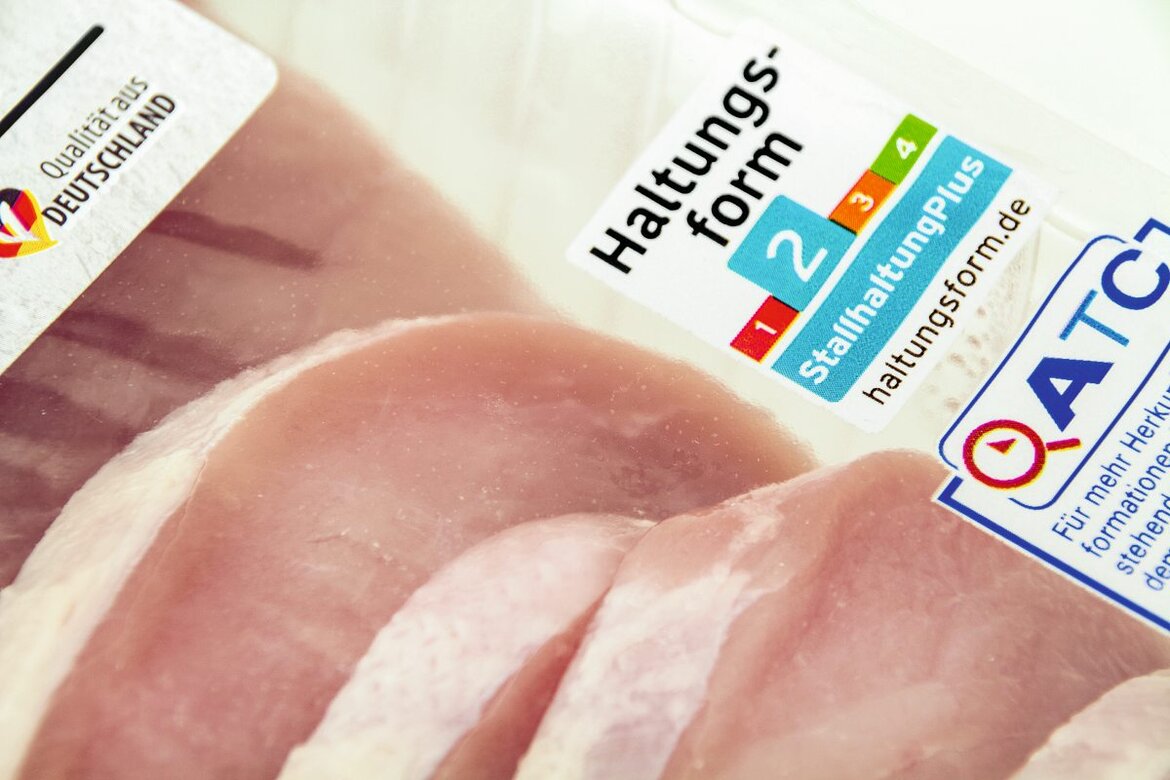 Label Haltungsform auf einer Fleischpackung